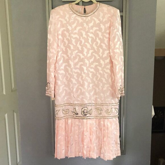 Vintage Dresses & Skirts - VINTAGE Deadstock Loehmann’s back room Pink silk beaded dress L